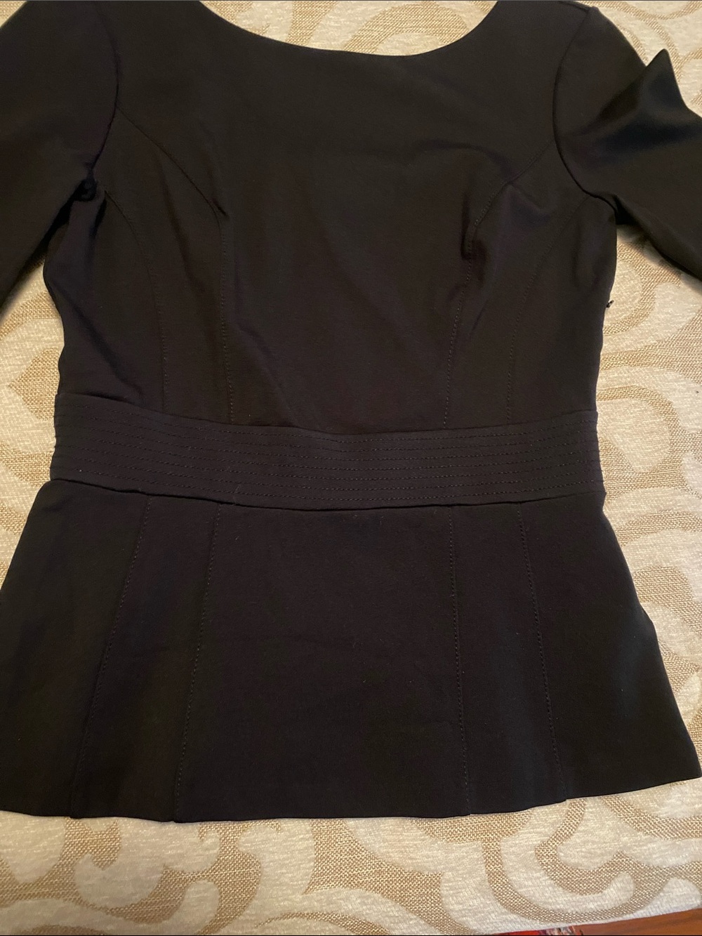 White House Black Market Black Peplum Knit Top Button Back Size 0 - Picture 5 of 11